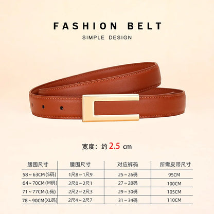 Genuine leather belt for women; cowhide fashion waist belt; versatile smooth buckle; 2025 dress decoration belt for