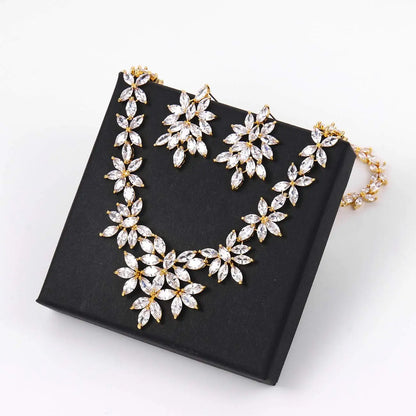 Brand Luxury Marquise Cut Cubic Zirconia Cluster Wedding Necklace and Earring Bridal Jewelry Set