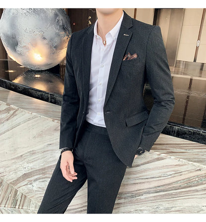 S-7XL Jacket + Pants / Luxurious High -end Brand Solid Color Men's Casual Business Slim Suit Two -piece Suit Groom Wedding Suit