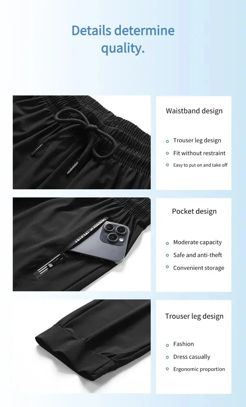 Ice silk pants men's quick drying elastic trend casual pants ultra-thin ice sports pants