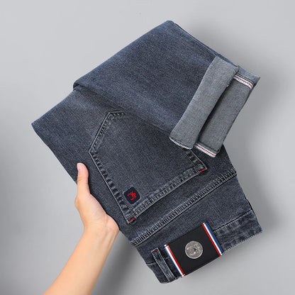Men's Slim Fit Straight Leg Jeans European Style Versatile Business Casual Stretchy Long Pants