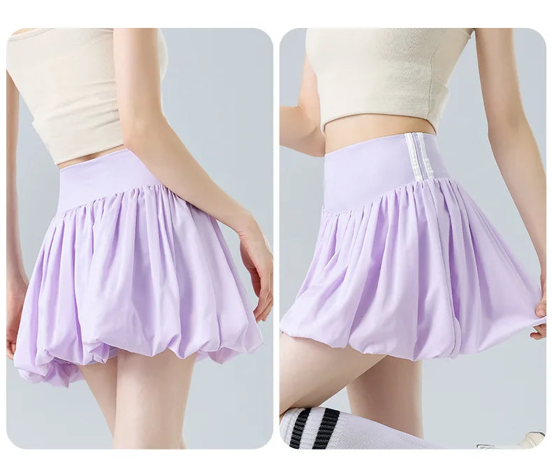 Women Summer Tennis Skirt High Waist Flared Flounce Skirt 2 in 1 with Shorts Anti-Exposure Athletic Pleated Golf Skirt Workout