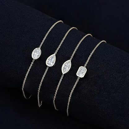 1/2Carat Bezel Set Solitaire Moissanite Diamond Bracelet for Women 925 Silver Marquise/Pear/Oval/Radiant Cut Diamond Hand Chain