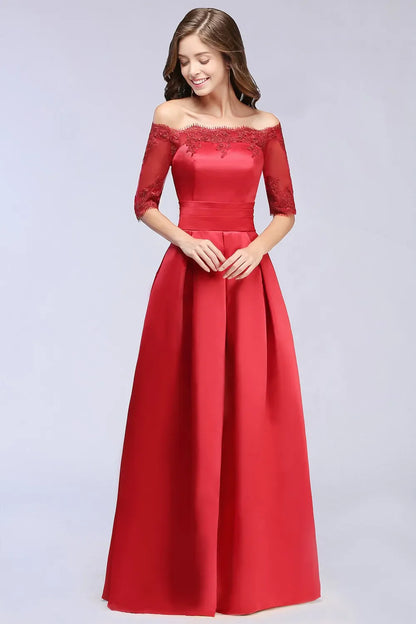 Luxury Lace Appliques Evening Dresses Elegant Satin A Line Embroidery Lace Up Prom Gowns Formal Party Vestido De Gala For Bride