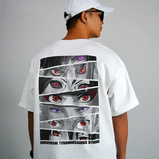 Slice-style Eye Pattern Printed T-shirt, Anime IP Merchandise, Casual Short-sleeves for Adults and Children