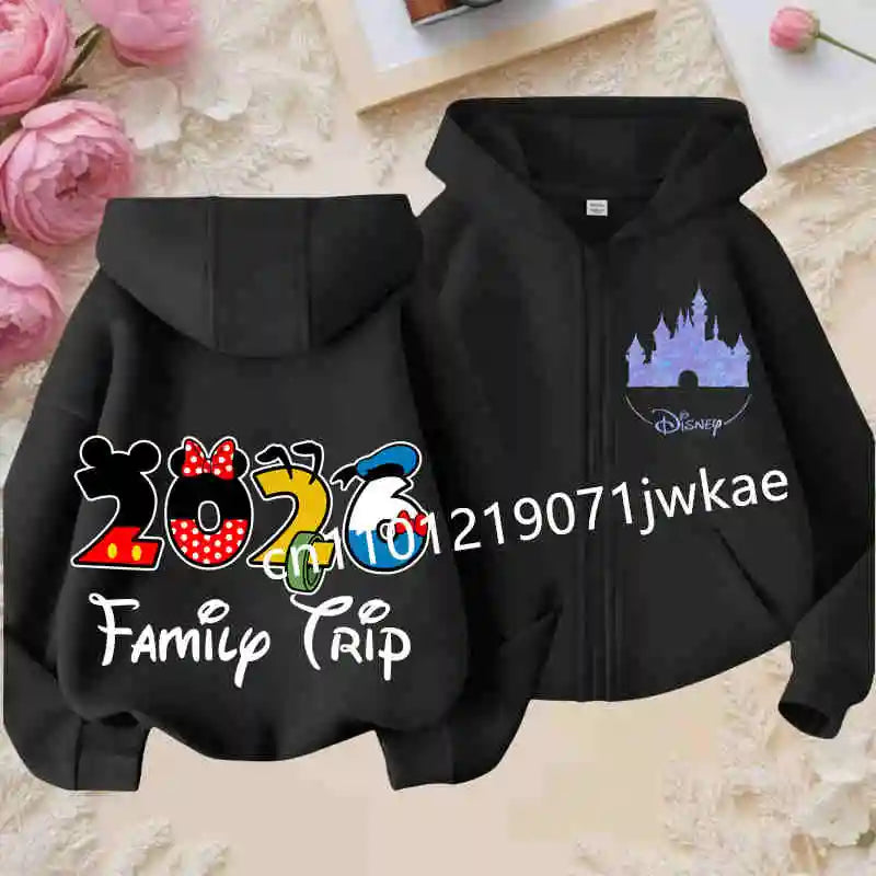 Boys and Girls Clothing Castle Pattern Kids Hoodie Jacket for Children 2026 Fashion Minnie Mickey Castle Zipper Hoodie Closure