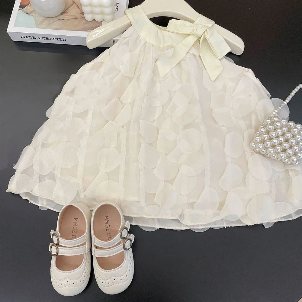 Bear Leader Girls' Dress 2023 Summer New Girls' Bow Fold Sleeveless Tank Top Dress Girls' Princess Dress Kids' Fashion Clothing