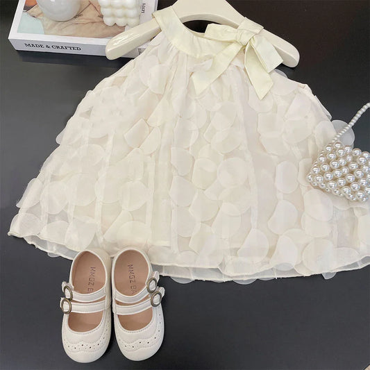 Vestido Bear Leader para Meninas 2023 Verão Novo Vestido de Alça Dobrável com Laço Sem Mangas para Meninas Vestido de Princesa Roupa Infantil da Moda