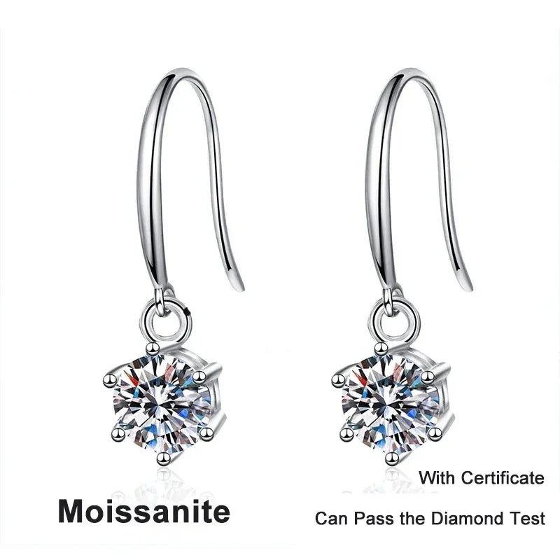 1ct 6.5mm Moissanite Droop Earrings for Women Original Wedding Chrismas Gift S925 Sterling Silver Hoop Earring Wholesale