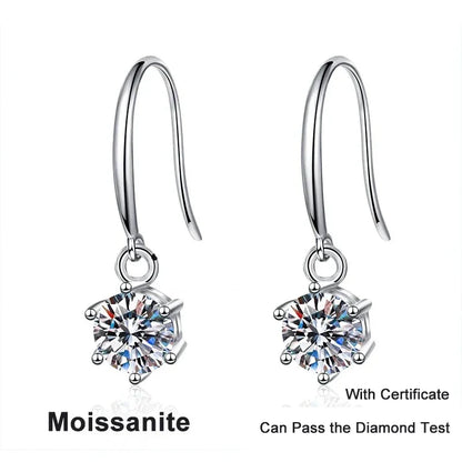 1ct 6.5mm Moissanite Droop Earrings for Women Original Wedding Chrismas Gift S925 Sterling Silver Hoop Earring Wholesale