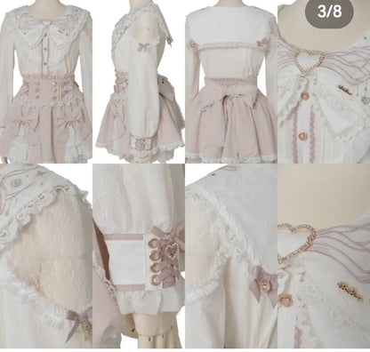 Liz Japanese New 2026 Spring Sweet Girl Heart Buckle Double Bow Lace Patchwork High-waisted Kawaii Elegant Princess Short Skirt