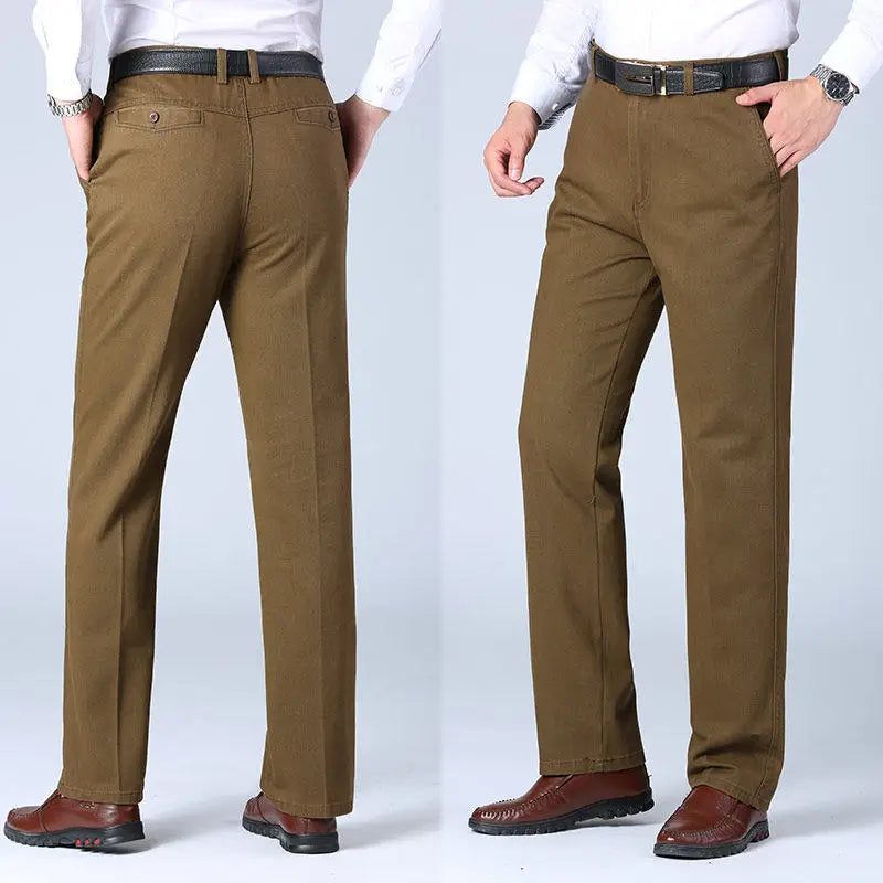 Men's Cotton Suit Pants Smart Casual Straight Solid Color Dress Trousers Men Four Seasons Loose Formal Office Full Length Pants