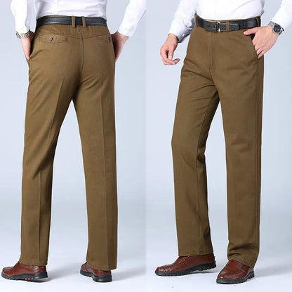 Men's Cotton Suit Pants Smart Casual Straight Solid Color Dress Trousers Men Four Seasons Loose Formal Office Full Length Pants