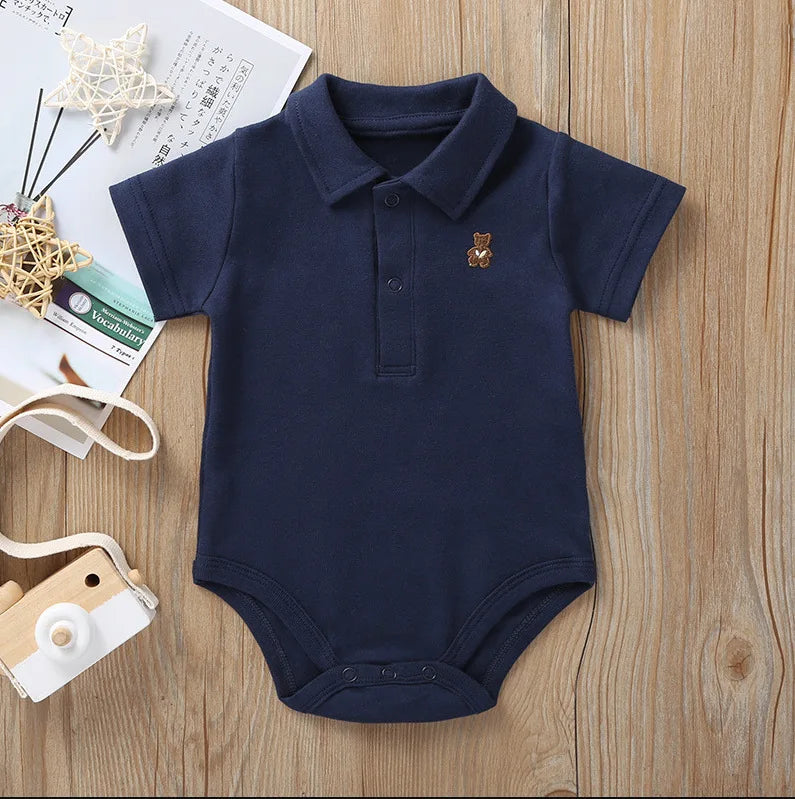 Summer Cotton Newborn Romper  2025 A Class Soft Breathable Polo Collar Easy Dressing Jumpsuit for 0-12 Months Boys Girls