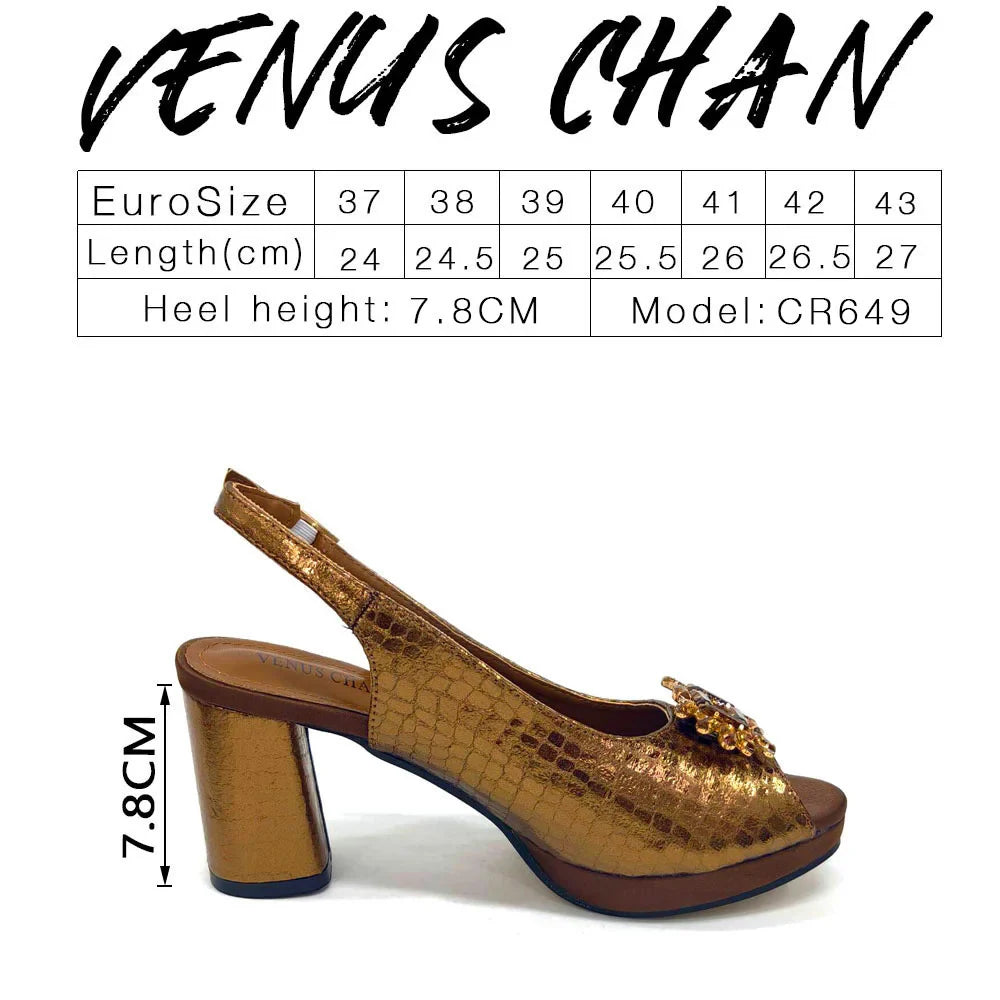 Gold Color Nigeria Fashion Rhinestone-encrusted Ladies Party Shoes And Special Bag High Heels Wedding Handbag