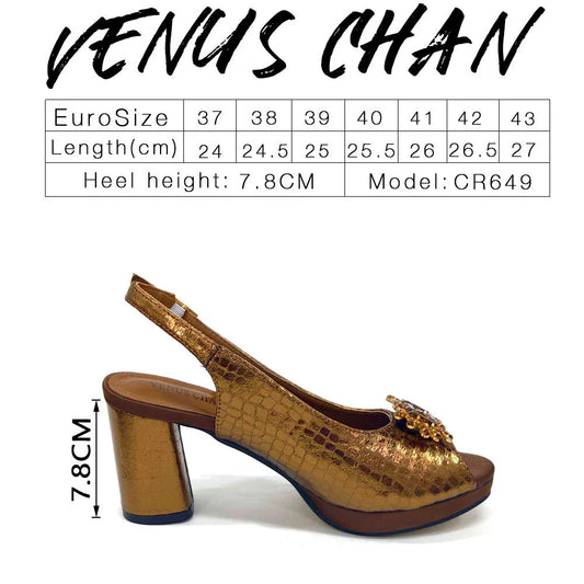 Italian Fashion Open Toe Women Strange Heels Bigger Size Fashion Rhinestone Decoration Brown Shoes And Bag Set Party Bag