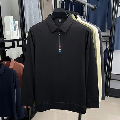 Light luxury half zipper men long sleeve polo shirt high-quality unique checkered printed Korean style trend new casual T-shirt