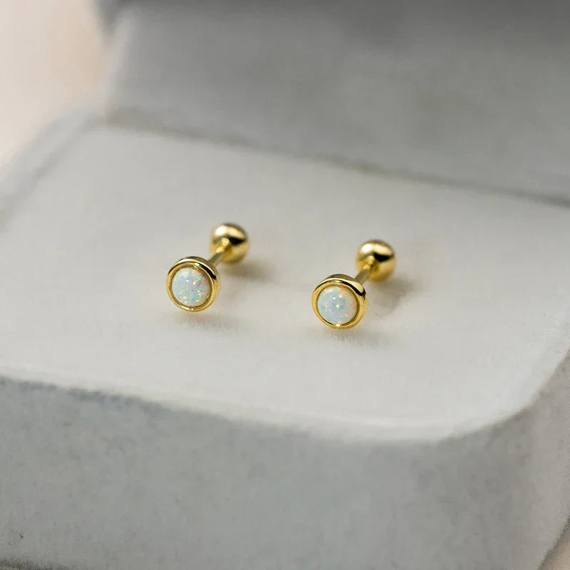 925 Sterling Silver Simple Luxury Opal Screw Bead Stud Earrings for Women Fashion Ear Bone Piercing Jewelry Accessories