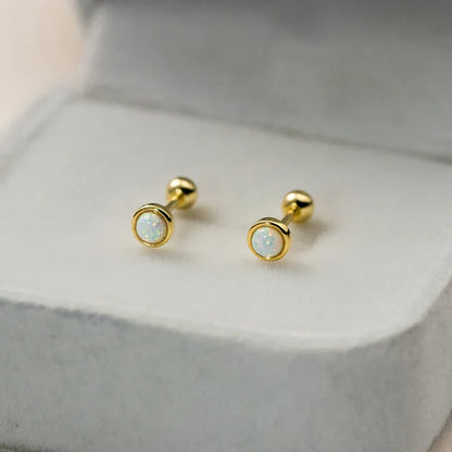 925 Sterling Silver Simple Luxury Opal Screw Bead Stud Earrings for Women Fashion Ear Bone Piercing Jewelry Accessories