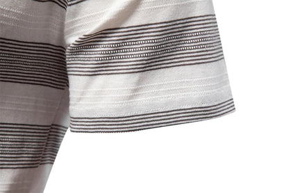 2025 New Summer Striped V Neck Cotton Polo Shirts for Men Breathable Short Sleeve Casual Knit Shirts Comfort Fit
