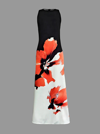 Skinny Sleeveless Flower Print Dress Women's Evening Dresses Elegant Sexy Outfit Black White Flowers Party Dress Robe