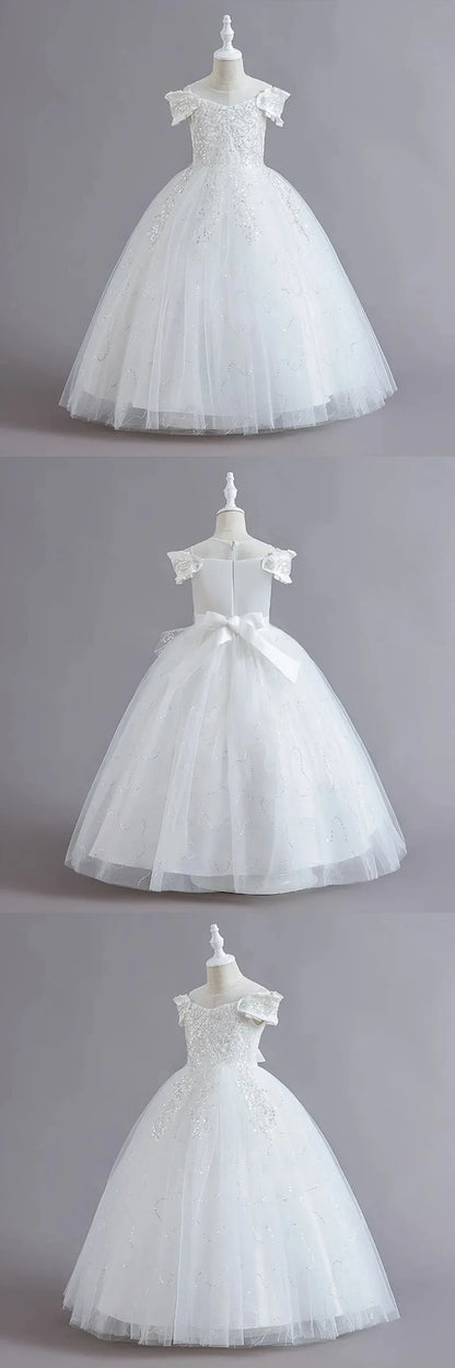 Flower Girl Lace up Dress Wedding Kids flowers First Communion Ball embroidery Festival Party Dress 12Y