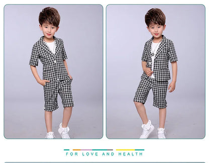 2022 Children Summer Formal Suit Boys Blazer+Shorts 2Pcs Photograph Set Kids Plaid Wedding Performance Dress Ceremony Costume