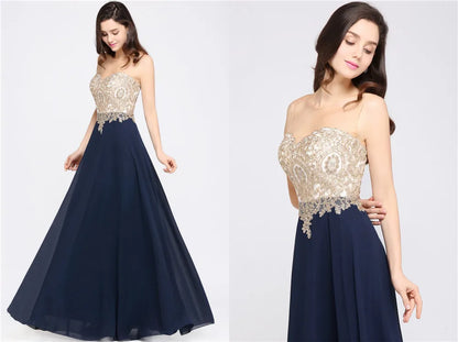 Long Lace Chiffon Evening Dresses Backless Women A-line Sweetheart Beaded Elegant Formal Prom Wedding Party Gown Robes De Soirée