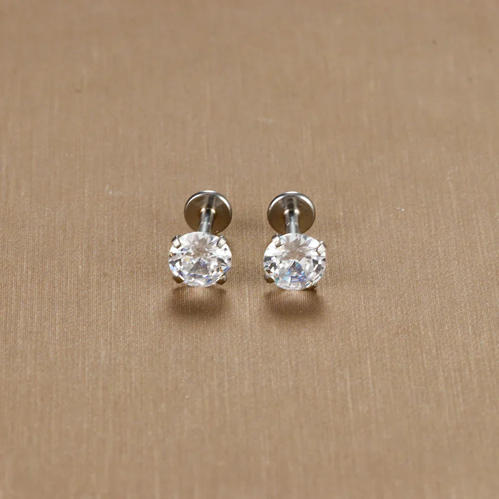 2PC Labret Tragus Stud Earrings 16G Surgical Stainless Steel CZ Crystal  Monroe Helix Cartialge Conch Medusa Lip Body Piercing