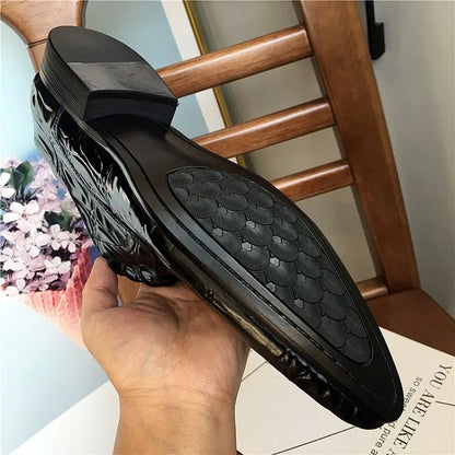 Business Men Crocodile Pattern Cowhide Genuine Leather Dress Shoes Lace Up Pointed Toe Derby Shoes Spring Wedding Formal Shoes