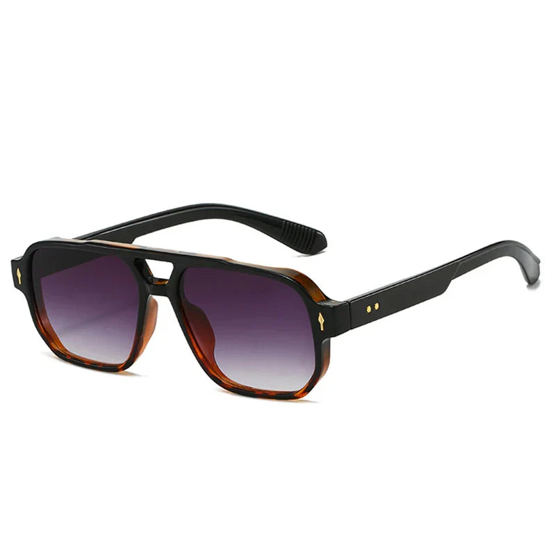 Vintage Double Bridges Men Square Sunglasses Fashion Clear Ocean Lens Eyewear Women Trending Rivets Sun Glasses UV400