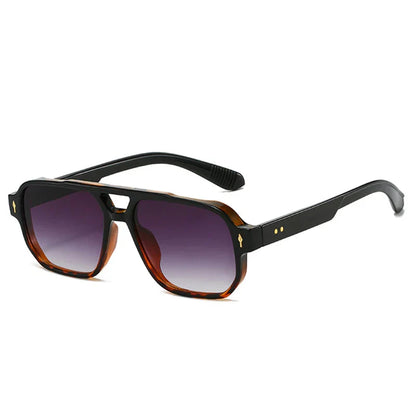 Vintage Double Bridges Men Square Sunglasses Fashion Clear Ocean Lens Eyewear Women Trending Rivets Sun Glasses UV400