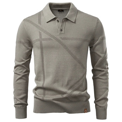 Men's Slim Fit Long Sleeve Polo Shirt Autumn Winter Thermal Comfort Fashion Stripe Solid Color Button up Polo Tops