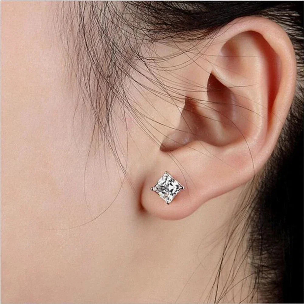 Certified 0.6/1/2/6carat Princess Cut Moissanite Diamond Stud Earrings for Women Men 925 Sterling Silver Square Ear Studs