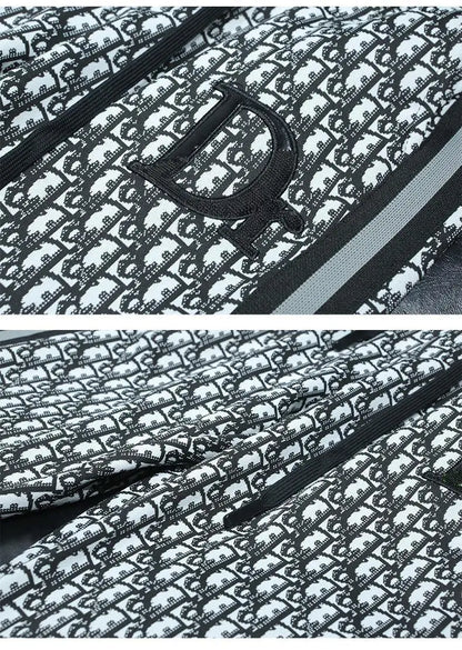 Fashion trend casual suit high-end men's long-sleeved splicing full print sports two-piece set