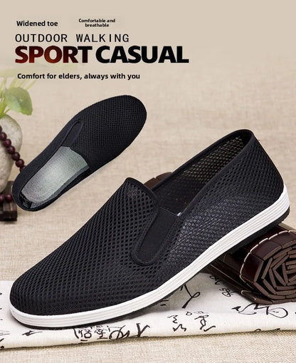 Men's Summer Soft Bottom Driving Shoes Breathable Mesh Slip-On Shoes Wear-Resistant Casual Old Beijing Style Rubber Sole