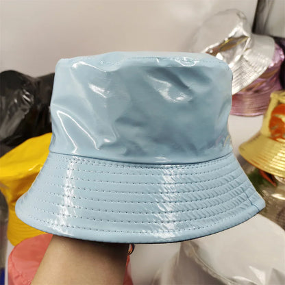 Colorful Shiny Leather Two Sided Fisherman Hat Women's and Men's Hip Hop Summer Sunshade Hat Foldable Bucket Hat
