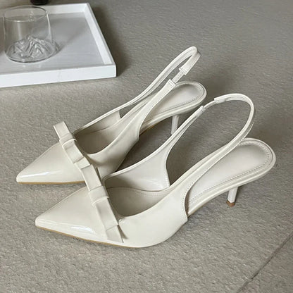Big Size 43 Butterfly-knot Slingbacks Women Pumps Elegant Pointed Toe Thin Heels Shoes Sexy Banquet Zapatos De Mujer