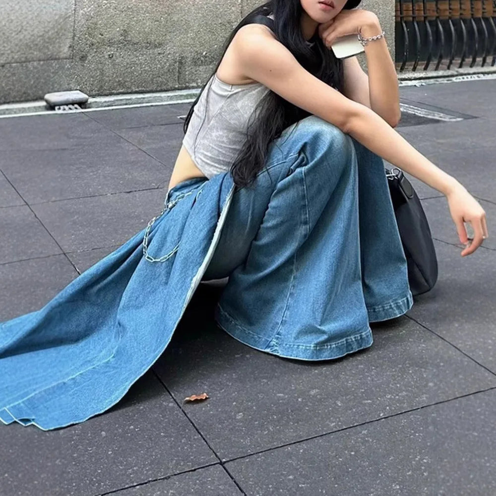 American Retro Irregularly Designed Patchwork Jeans, Women's Four Seasons New Street Hot Girl Patchwork Flared Jeans, Long Pants