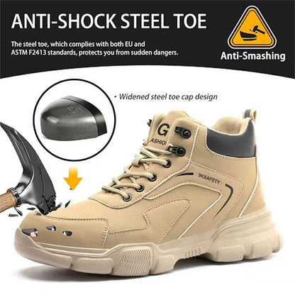 high-top Men Safety Shoes Protection Shoes Anti-Smash Anti-puncture Work Boots Indestructible Shoes Fashion Working Sneakers
