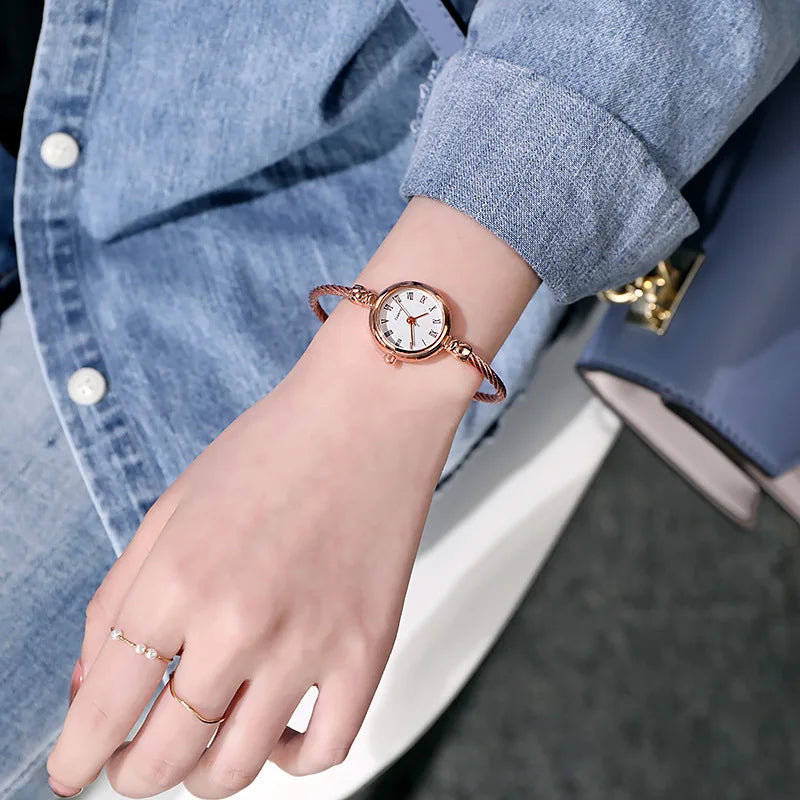 Women Watches Small Gold Bangle Bracelet Watch Stainless Steel Retro Ladies Quartz Wristwatch Clock Fashion Dress Watch