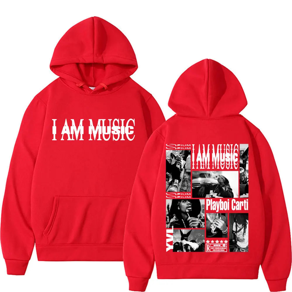 Rapper Playboi Carti I AM MUSIC Album Logo Hooded Men Fashion Gothic Hip Hop Street Sweatshirt Male Casual Fleece Comfort Hoodie