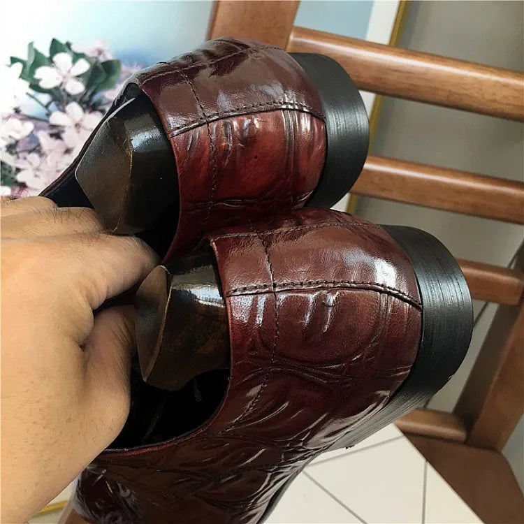 Business Men Crocodile Pattern Cowhide Genuine Leather Dress Shoes Lace Up Pointed Toe Derby Shoes Spring Wedding Formal Shoes