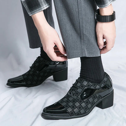 Hot Sale High Heel Mens Shoes Fashion Red Checkered Man Wedding Shoes Plus Size 38-46 Elegant Social Shoe Male chaussure hommes