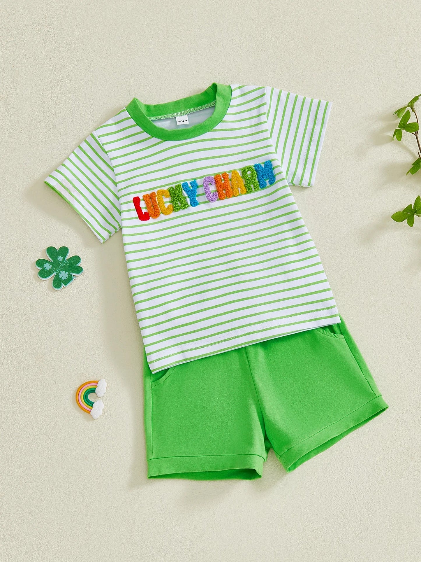 Summer St. Patrick's Day Kids Baby Boys Clothes Set Short Sleeve Letter Embroidery T-Shirt Shorts Outfits Clothes