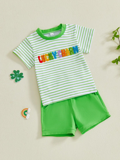 Summer St. Patrick's Day Kids Baby Boys Clothes Set Short Sleeve Letter Embroidery T-Shirt Shorts Outfits Clothes