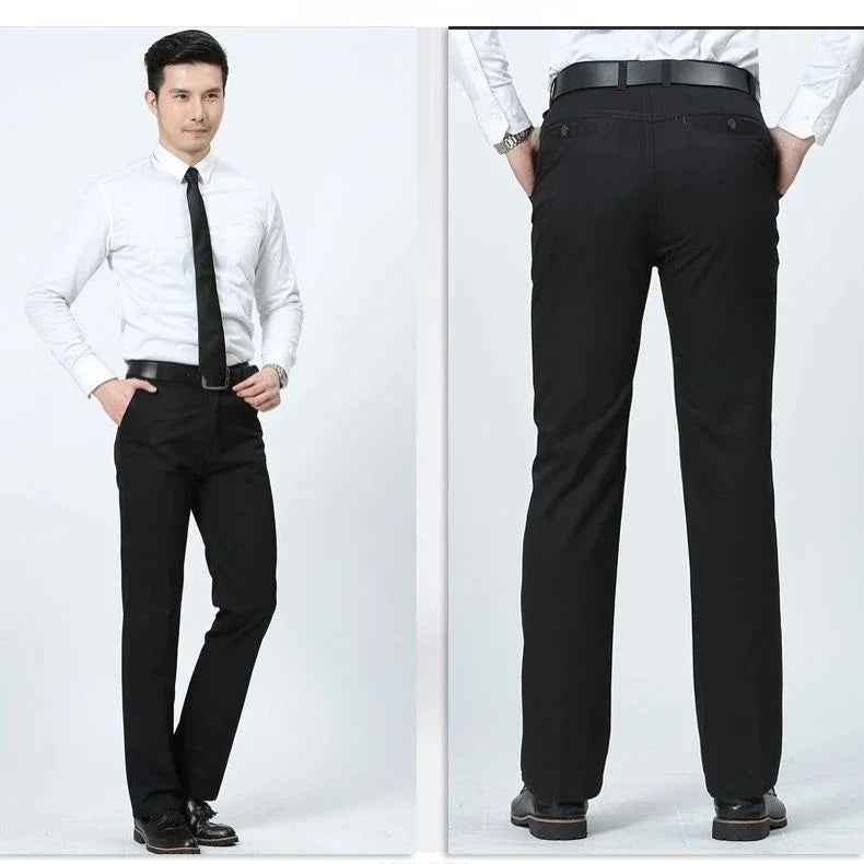 Mens 100% Cotton Summer Thin Pants Autumn Suit Pant Slacks High Waist Straight Loose Bland Solid Business Casual Pants Gozbkf