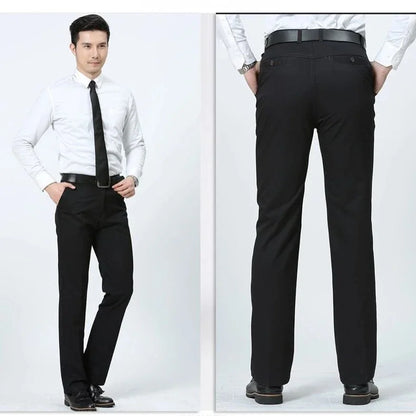 Mens 100% Cotton Summer Thin Pants Autumn Suit Pant Slacks High Waist Straight Loose Bland Solid Business Casual Pants Gozbkf