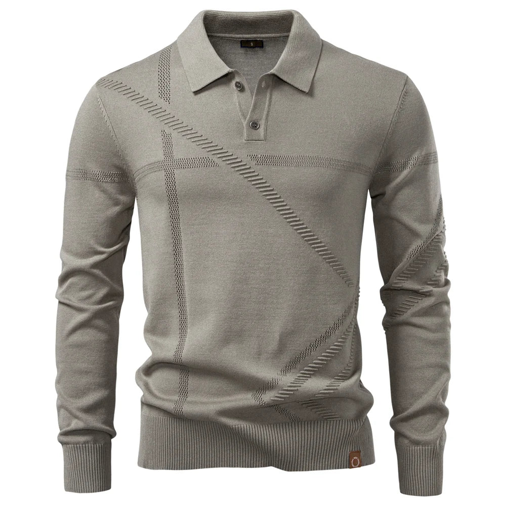 Men's Slim Fit Long Sleeve Polo Shirt Autumn Winter Thermal Comfort Fashion Stripe Solid Color Button up Polo Tops