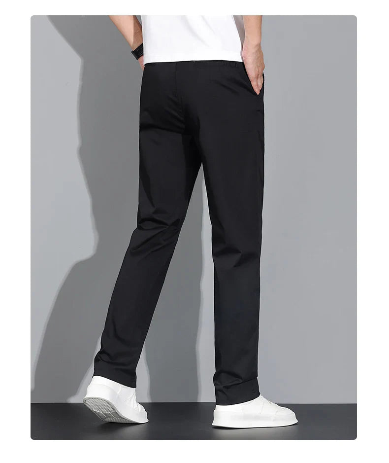 New Men's Business Cotton Thin Straight Pants Casual Elastic Slim Comfortable Male Brand Trousers Black Gray Khaki Royal Blue